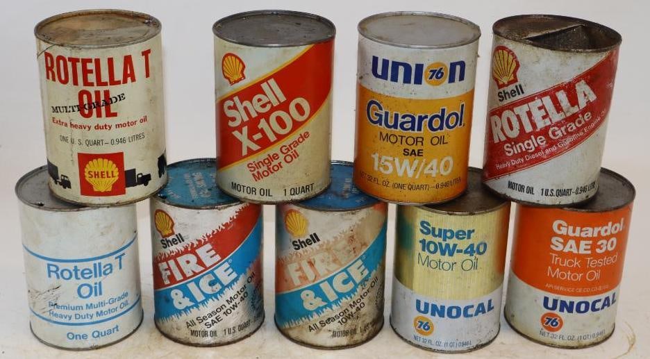 Group of 9 Shell and Union 76 One Quart Composite Oil Cans (1 of 2)