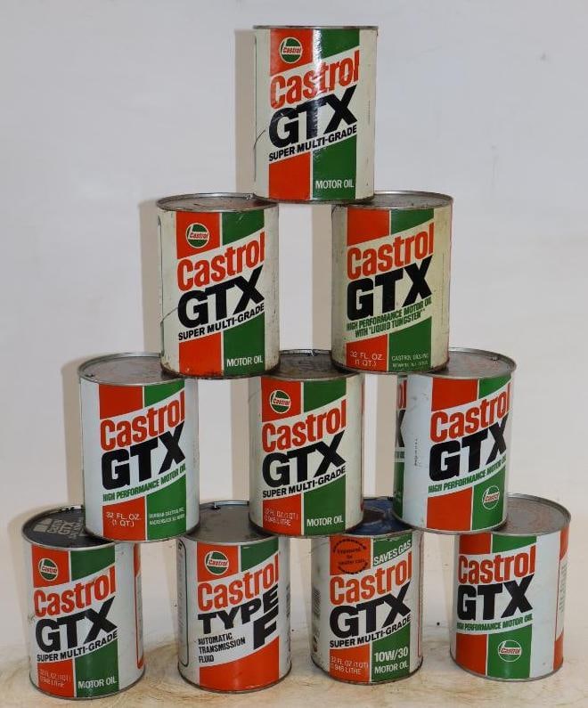Group of 10 Castrol One Quart Composite Oil Cans: Empty. 32oz each