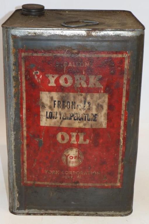 York Low Temperature Freon Square Five Gallon Oil Can: 9.25" x 9.25" x 14"