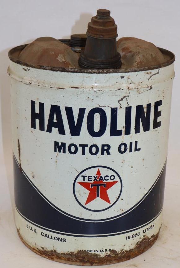 Texaco Havoline Five Gallon Metal Oil Can: 12" x 12" x 16"