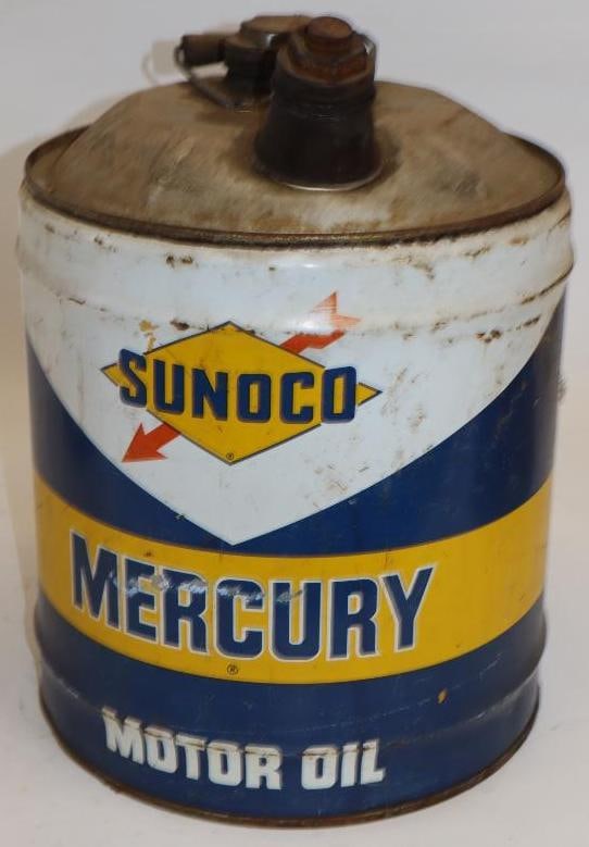 Sunoco Mercury Five Gallon Metal Oil Can: 12" x 12" x 16"