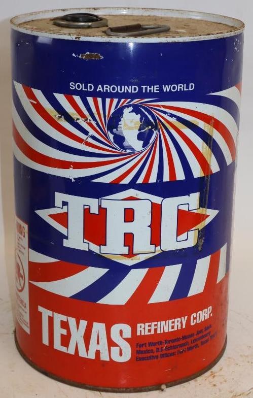 TRC Texas Refining Company Six Gallon Metal Oil Can: 12" x 12" x 16"