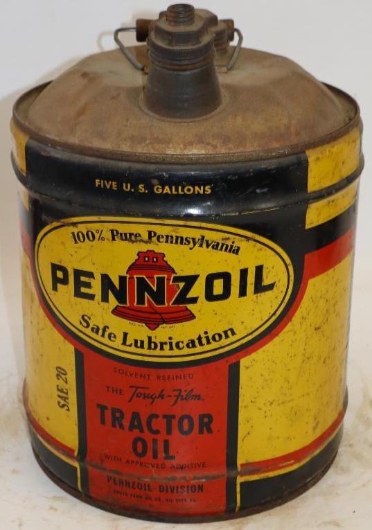 Pennzoil Tractor Oil Five Gallon Metal Oil Can: 12" x 12" x 16"