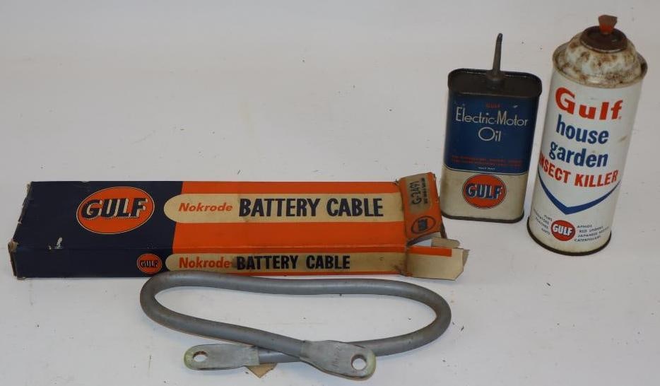 Group of 3 Gulf Insect Killer, Electric Motor Oil, and Battery Cable: Largest is 3.5" x 1" x 12"