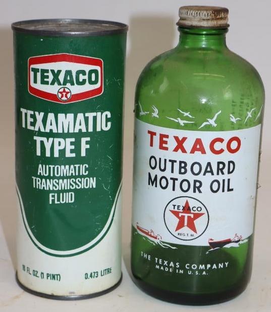 Group of 2 Texaco Outboard and ATF Can and Bottle: Largest is 16oz