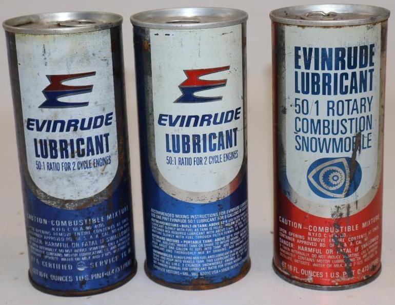 Group of 3 Evinrude Outboard Pint Oil Cans: Full. 16oz each