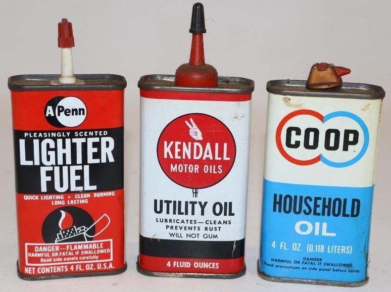 Group of 3 A Penn, Co-Op, and Kendall Handy Oiler Cans: 4oz each