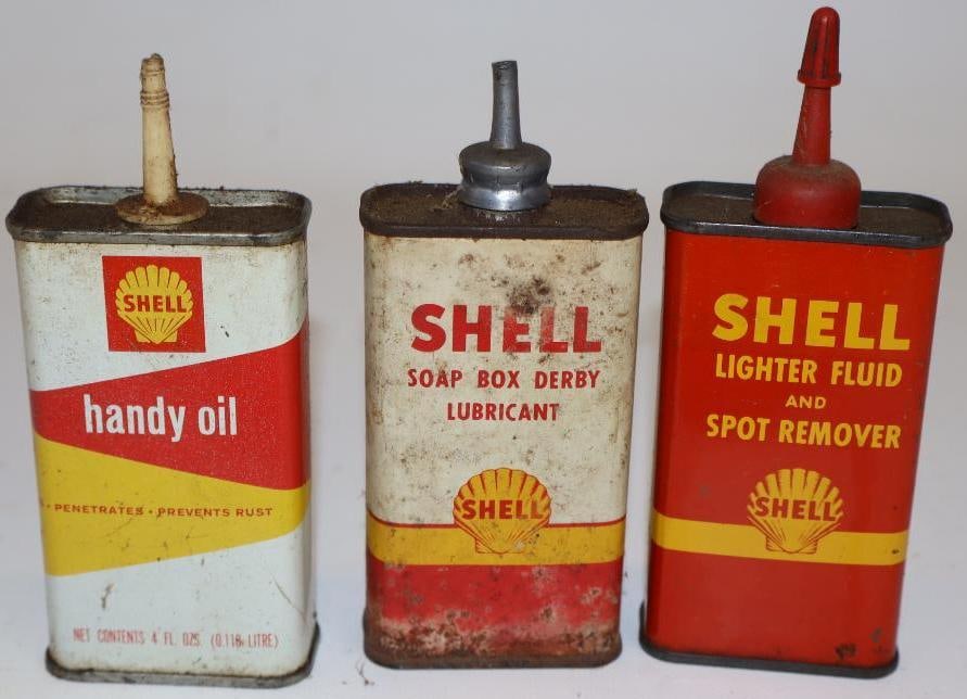 Group of 3 Different Shell Handy Oil and Lighter Fluid Cans: 4oz each