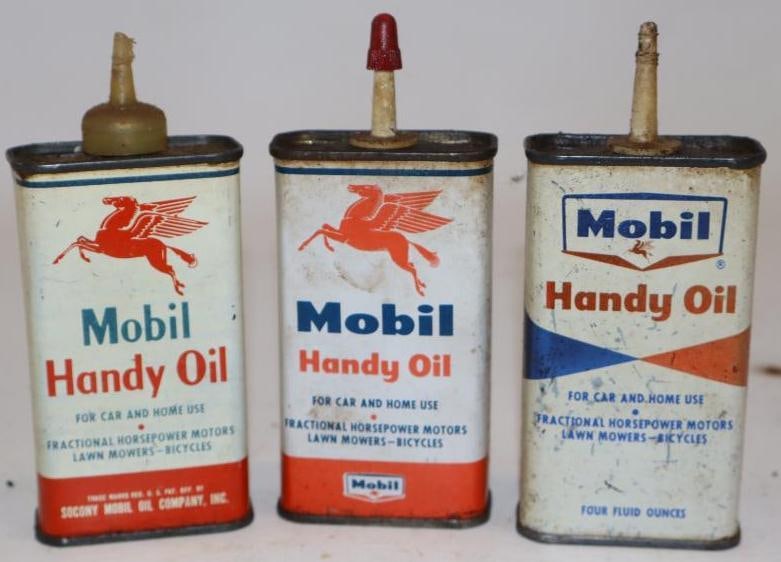 Group of 3 Different Mobil Handy Oiler Cans: 4oz each