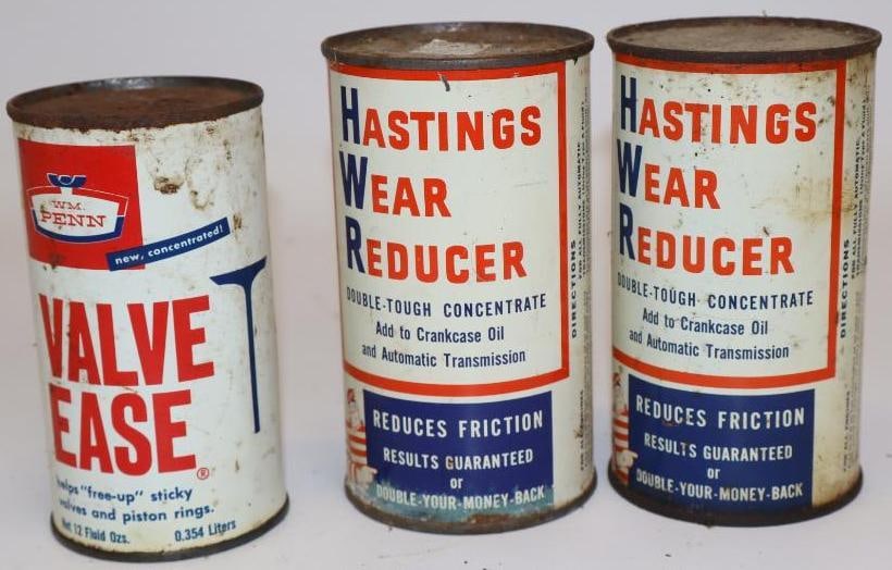Group of 3 Hastings and William Penn Oil Additive Cans: All are full. Largest is 16oz