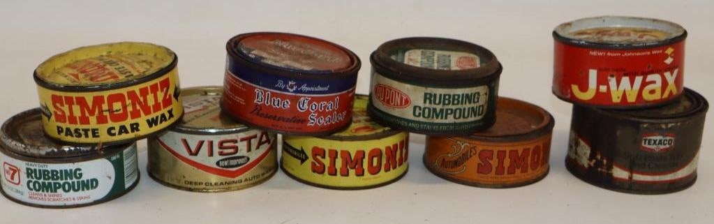 Group of 9 Different Wax and Sealer Advertising Cans: Largest is 8oz