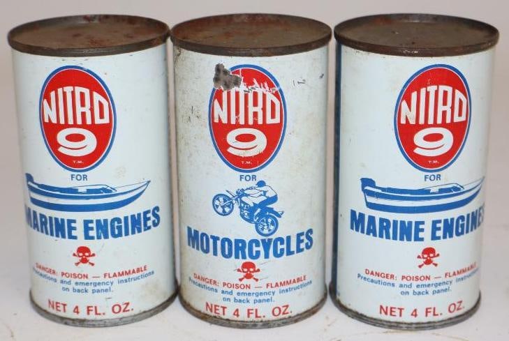 Group of 3 Nitro 9 Marine and Motorcycle Engine Fuel Additive Cans: 4oz each