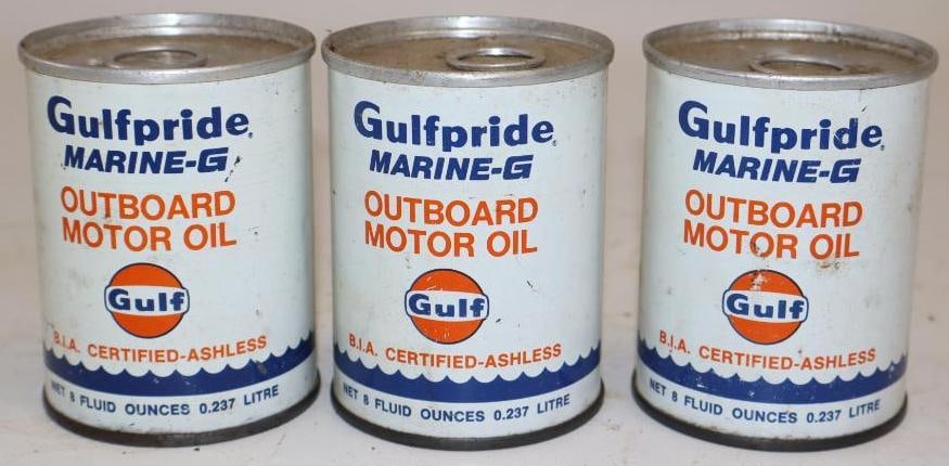 Group of 3 Gulfpride Outboard Oil Cans: All are full. 8oz each