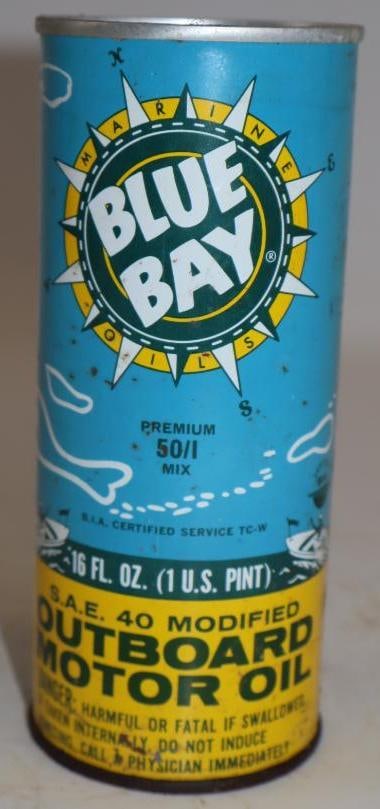 Blue Bay Outboard One Pint Oil Can: Full. 16oz