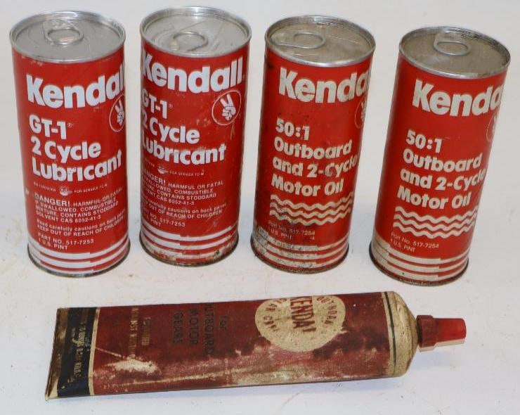 Group of 5 Kendall Outboard Oil Cans and Grease Tube: Largest is 16oz
