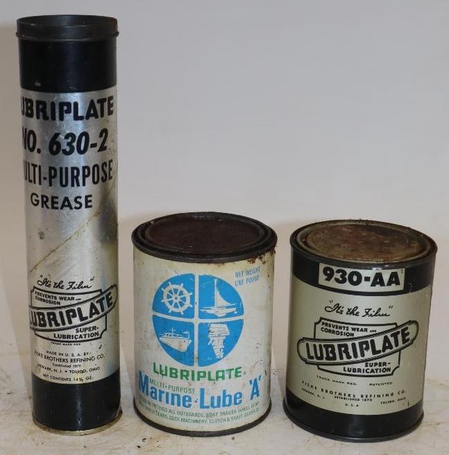 Group of 3 Lubriplate Marine Grease Cans and Tube: Largest is 16oz
