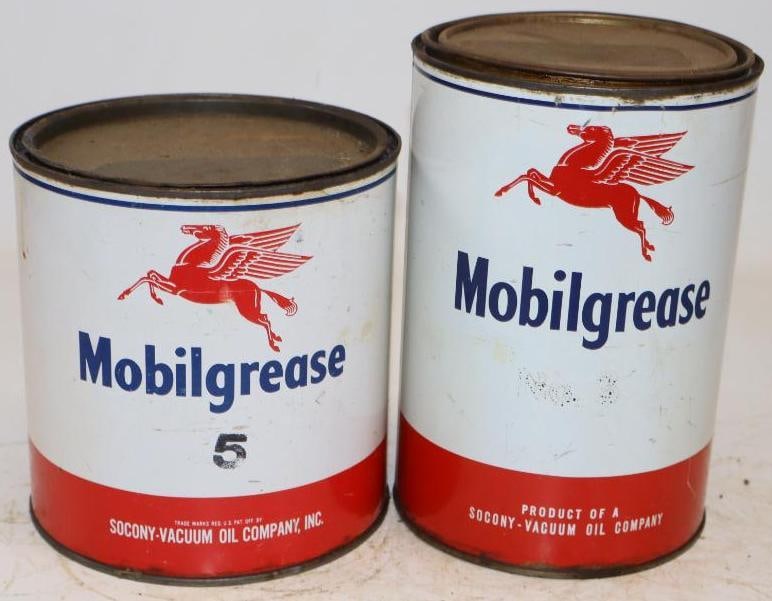 Group of 2 Socony-Vacuum Five Pound Grease Cans: Largest is 5.5" x 5.5" x 8"