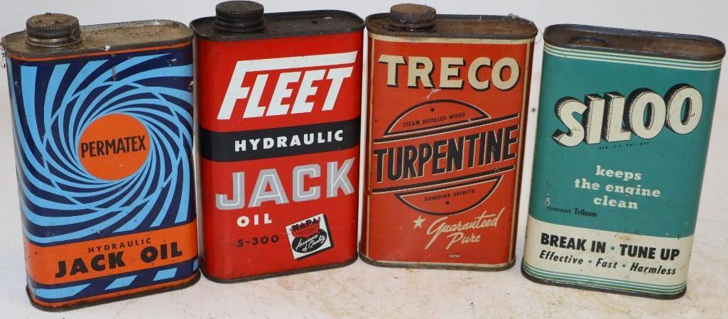 Group of 4 Auto Related Oil and Turpentine One Pint Cans: 16oz each