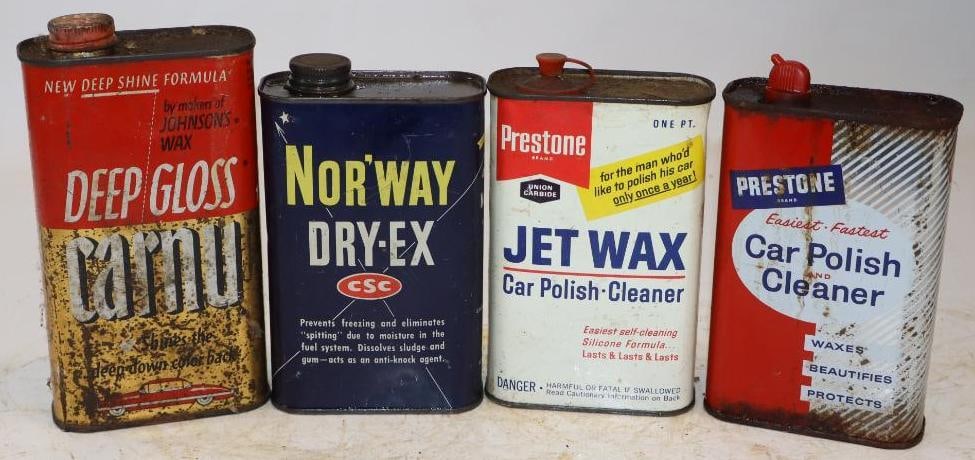 Group of 4 Auto Polish, Wax, and Antifreeze One Pint Advertising Cans: 16oz each