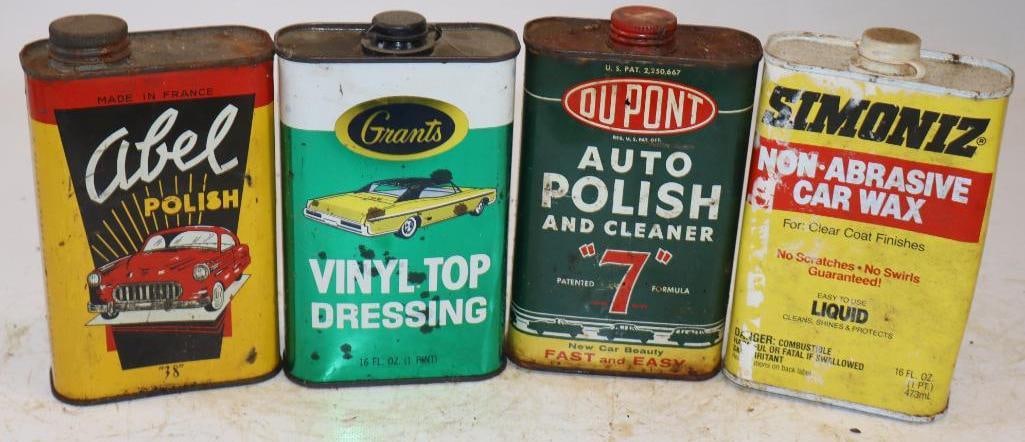 Group of 4 Auto Polish and Wax One Pint Advertising Cans: 16oz each