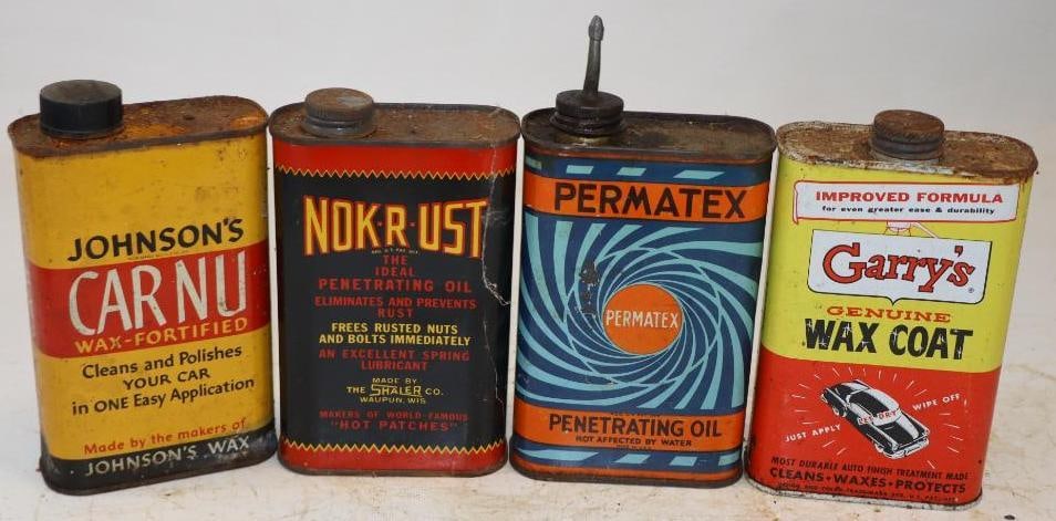 Group of 4 Auto Wax, and Oil One Pint Advertising Cans: 16oz each