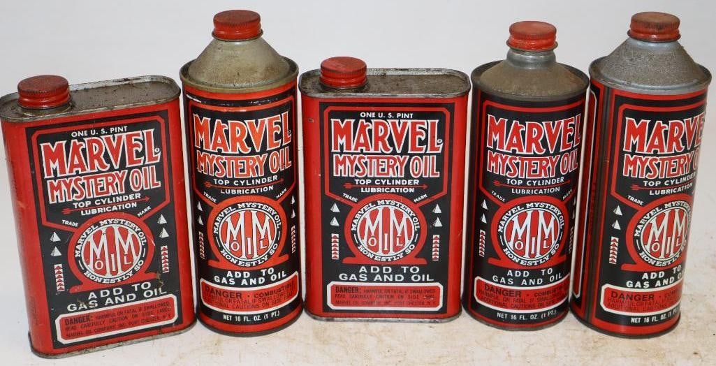 Group of 5 Marvel Mystery Oil One Pint Cans: 16oz each
