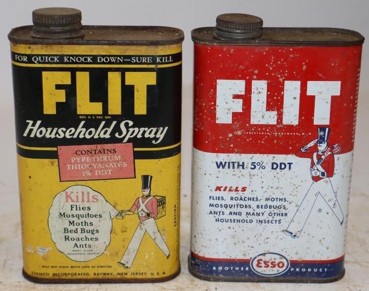 Group of 2 Flit Household Insect Spray Cans: Both are empty. 16oz each