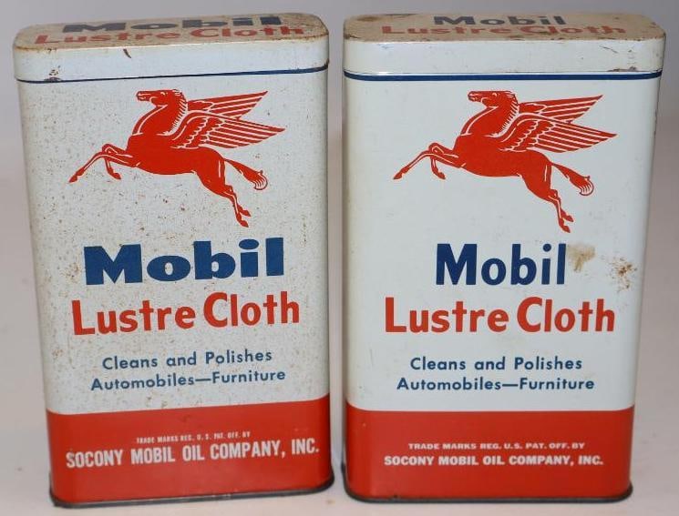 Group of 2 Mobil Luster Cloth Advertising Tins: One has cloth. 3.5" x 1.5" x 5.5" each