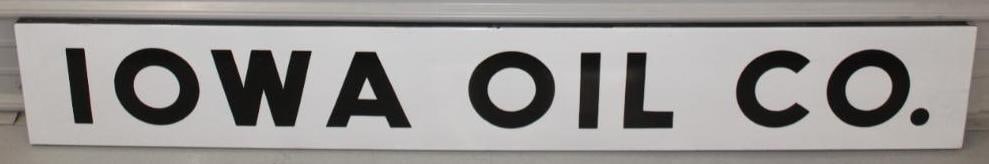 Iowa Oil Company SSP Porcelain Sign: This sign shows very good color and gloss throughout. It does has a self framed edge along the entire perimeter. There is a large color matched touch up at the right edge. This sign measures 10.25" x