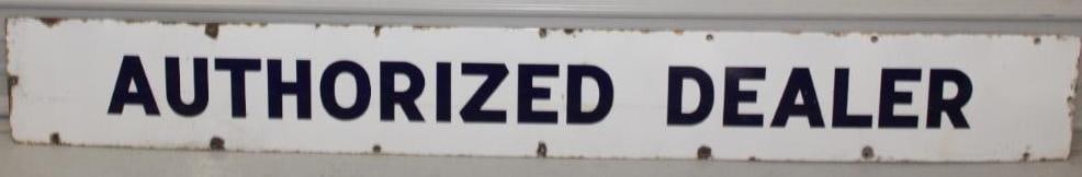 Standard Oil Authorized Dealer SSP Porcelain Sign: This sign shows some slight wear throughout the field with some chips near the mounting holes. This sign measures 9.25" x 72" and is graded an 8.