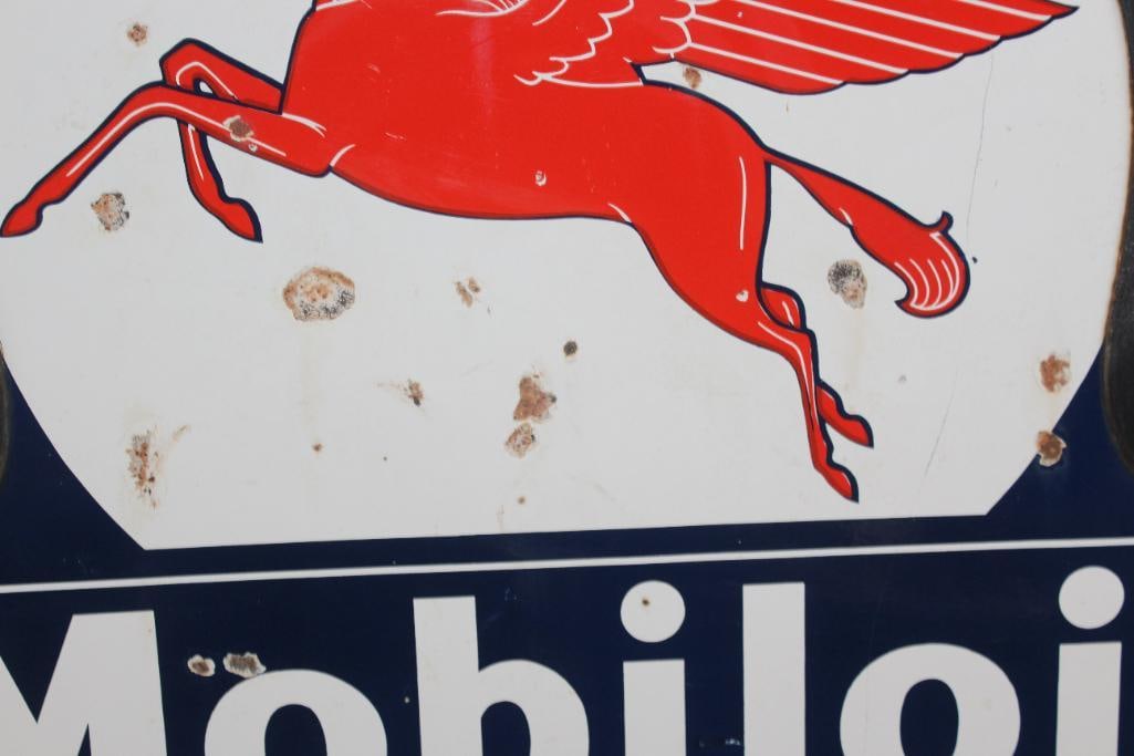 Mobiloil Pegasus DSP Porcelain Curb Sign with Ring and Post - 10