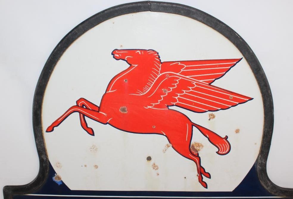 Mobiloil Pegasus DSP Porcelain Curb Sign with Ring and Post - 2