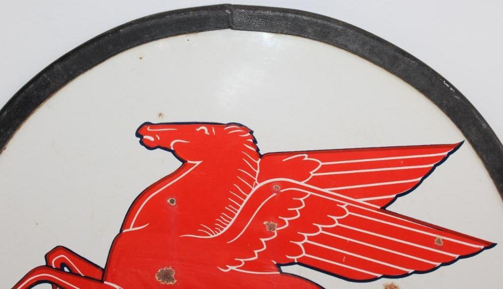 Mobiloil Pegasus DSP Porcelain Curb Sign with Ring and Post - 4