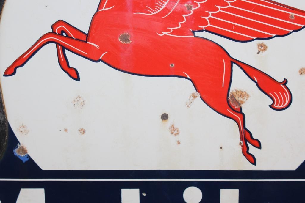 Mobiloil Pegasus DSP Porcelain Curb Sign with Ring and Post - 5