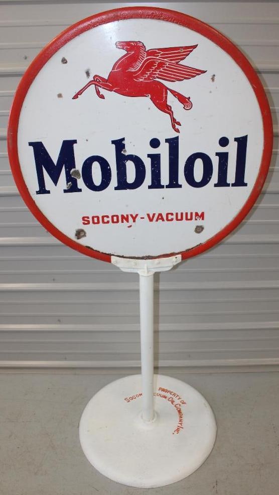 Socony-Vacuum Mobiloil DSP Porcelain Curb Sign with Base (1 of 11)