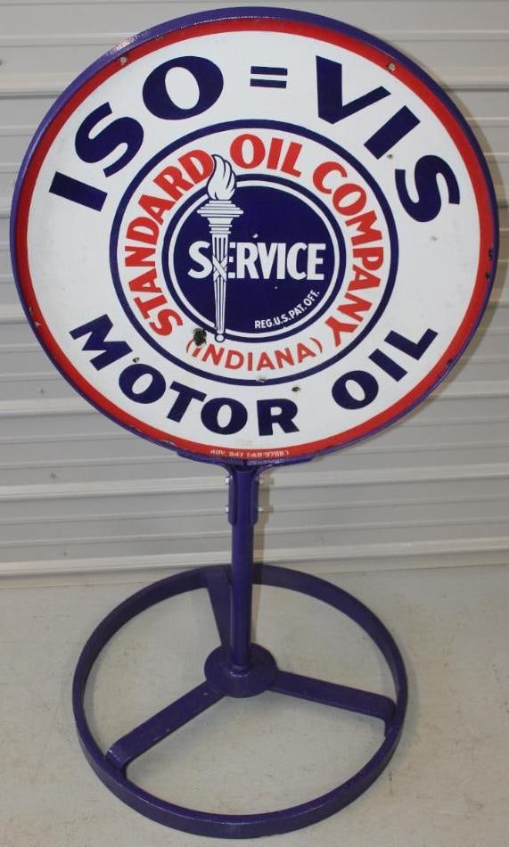 Standard Oil Company of Indiana Iso-Vis DSP Porcelain Curb Sign with Base (1 of 15)