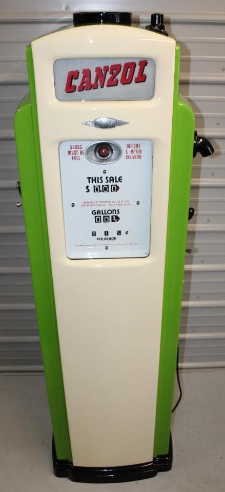 Bennet 541 Four Ad Glass Restored as a Canzol Gas Pump: This gas pump is nicely restored. It has original Canzol ad glass. This gas pump measures 24" x 16" x 73"