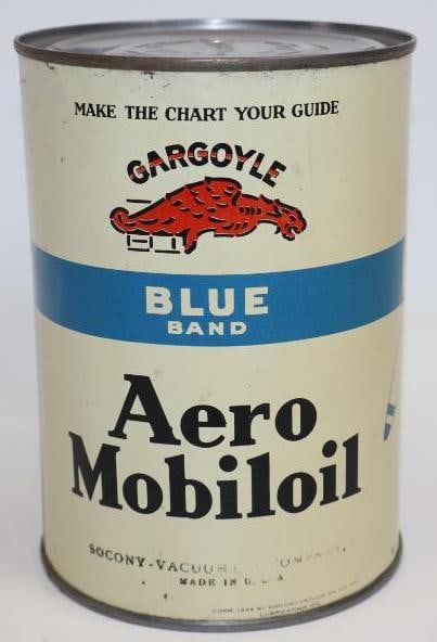 Socony-Vacuum Gargoyle Aero Mobiloil Blue Band One Quart Metal Oil Can (1 of 6)