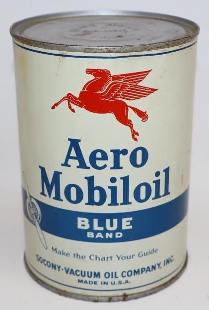 Socony-Vacuum Aero Mobiloil Blue Band One Quart Metal Oil Can (1 of 6)