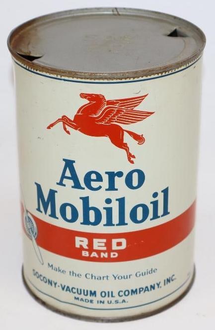Socony-Vacuum Aero Mobiloil Red Band One Quart Metal Oil Can: This can is empty. The top lid appears to have been replaced. The display side is very nice with only minor wear. The reverse is also very nice, but has some light scuffs in the field. This can measur