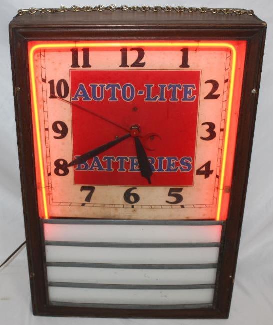 Auto-Lite Batteries Neon Advertising Clock (1 of 9)