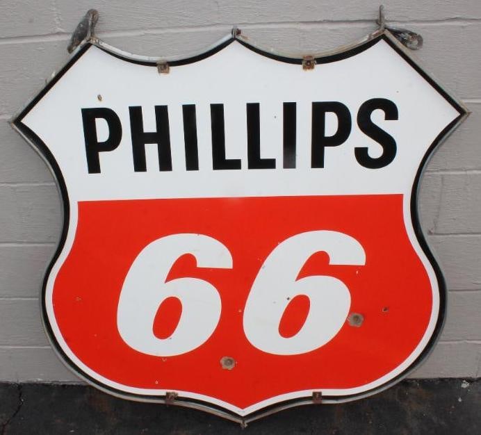 Phillips 66 DSP Porcelain 48" Gas Station Identification Sign with Original Hanging Bracket (1 of 17)