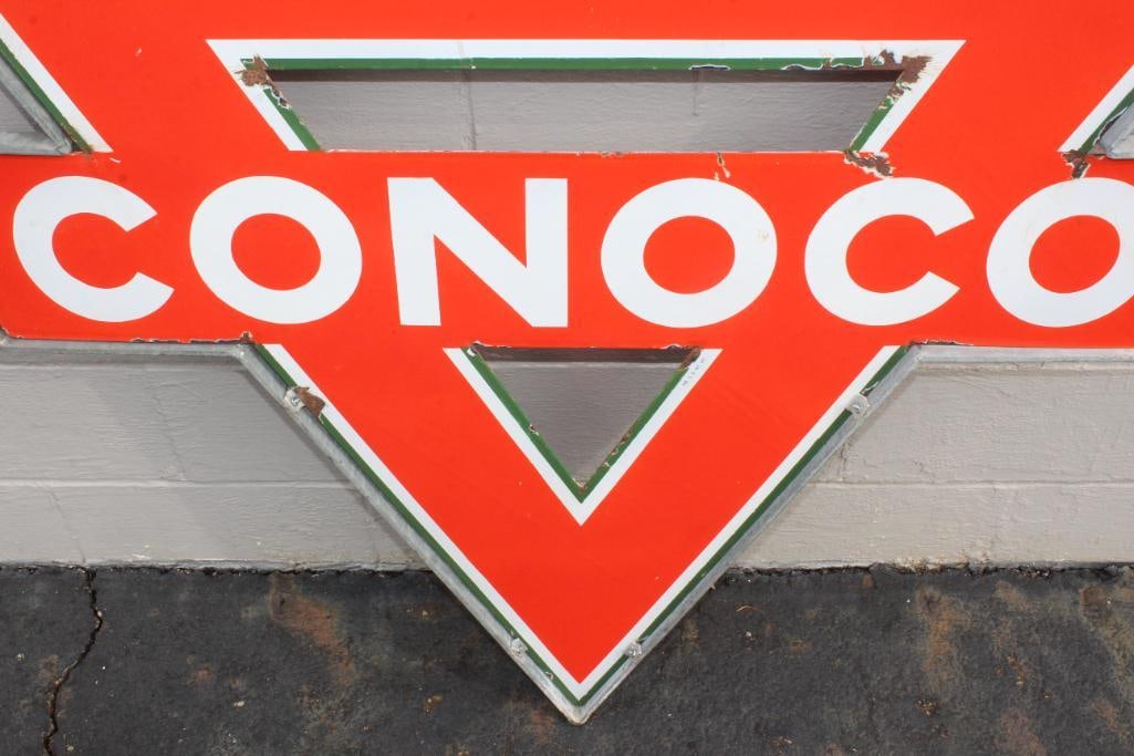 Conoco DSP Die Cut Porcelain Gas Station Identification Sign with Original Hanging Bracket - 4