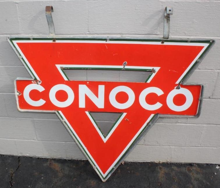 Conoco DSP Die Cut Porcelain Gas Station Identification Sign with Original Hanging Bracket - 7