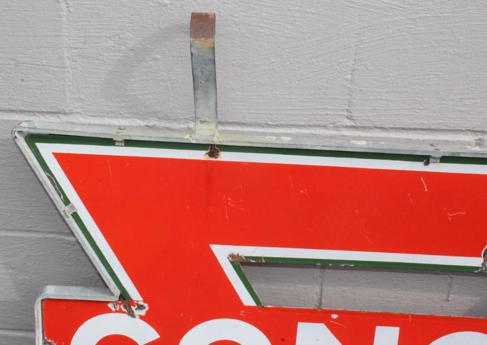 Conoco DSP Die Cut Porcelain Gas Station Identification Sign with Original Hanging Bracket - 9