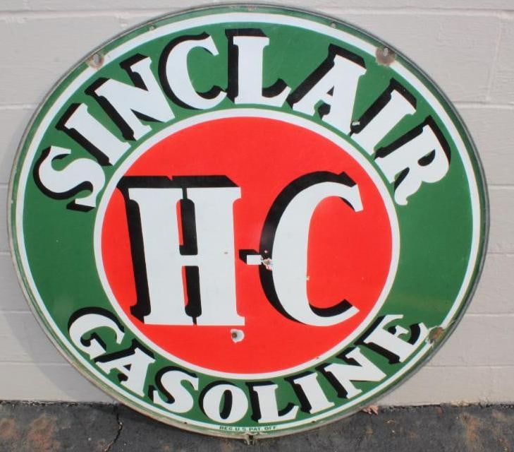 Sinclair HC Gasoline DSP Porcelain 48" Gas Station Identification Sign with Original Ring (1 of 16)