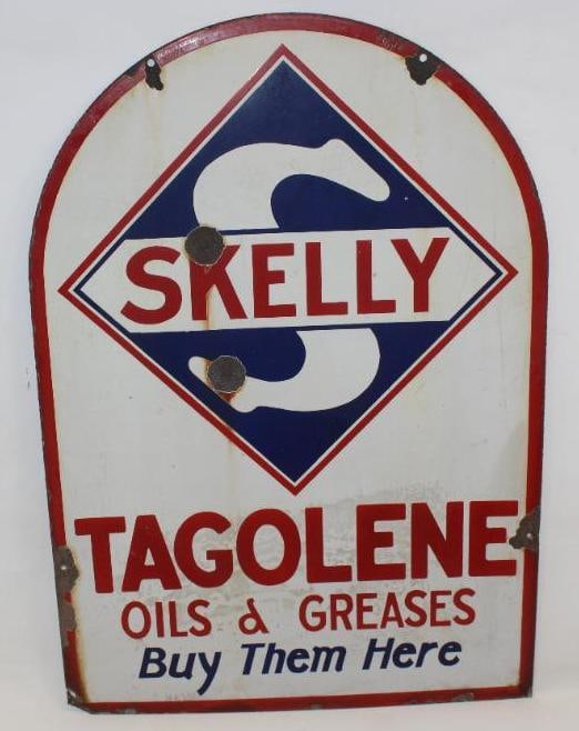 Skelly Gasoline and Tagolene DSP Porcelain Tombstone Sign (1 of 6)