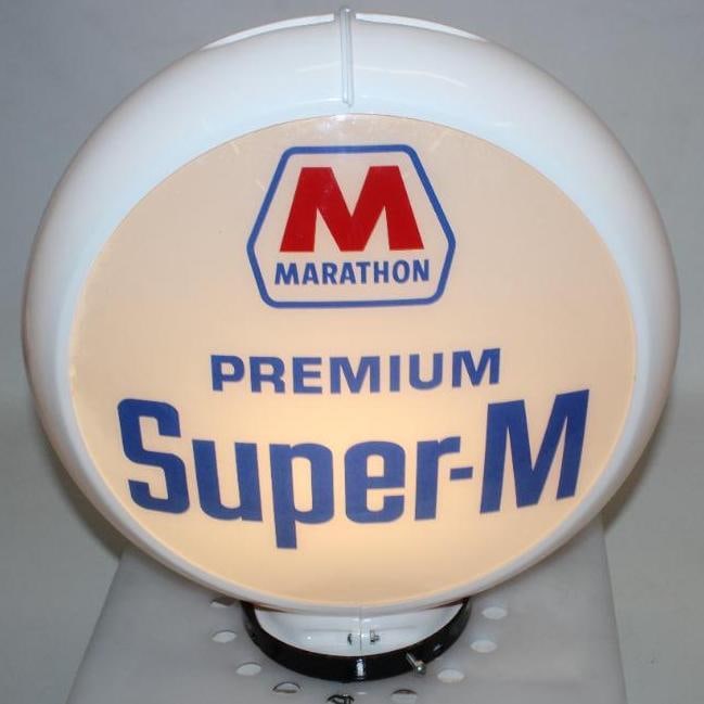 Marathon Premium Super M 13.5 Complete Gas Pump Globe: These are two nice lenses mounted on a new Capco body.