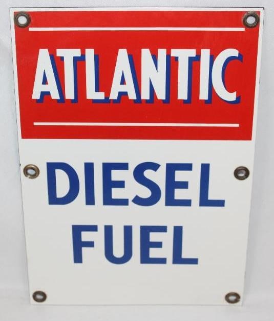 Rare Small Atlantic Diesel Fuel Porcelain Pump Plate Sign (1 of 4)