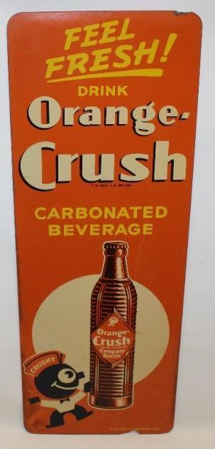 Feel Fresh! Drink Orange Crush Masonite Advertising Sign with Crushy (1 of 8)